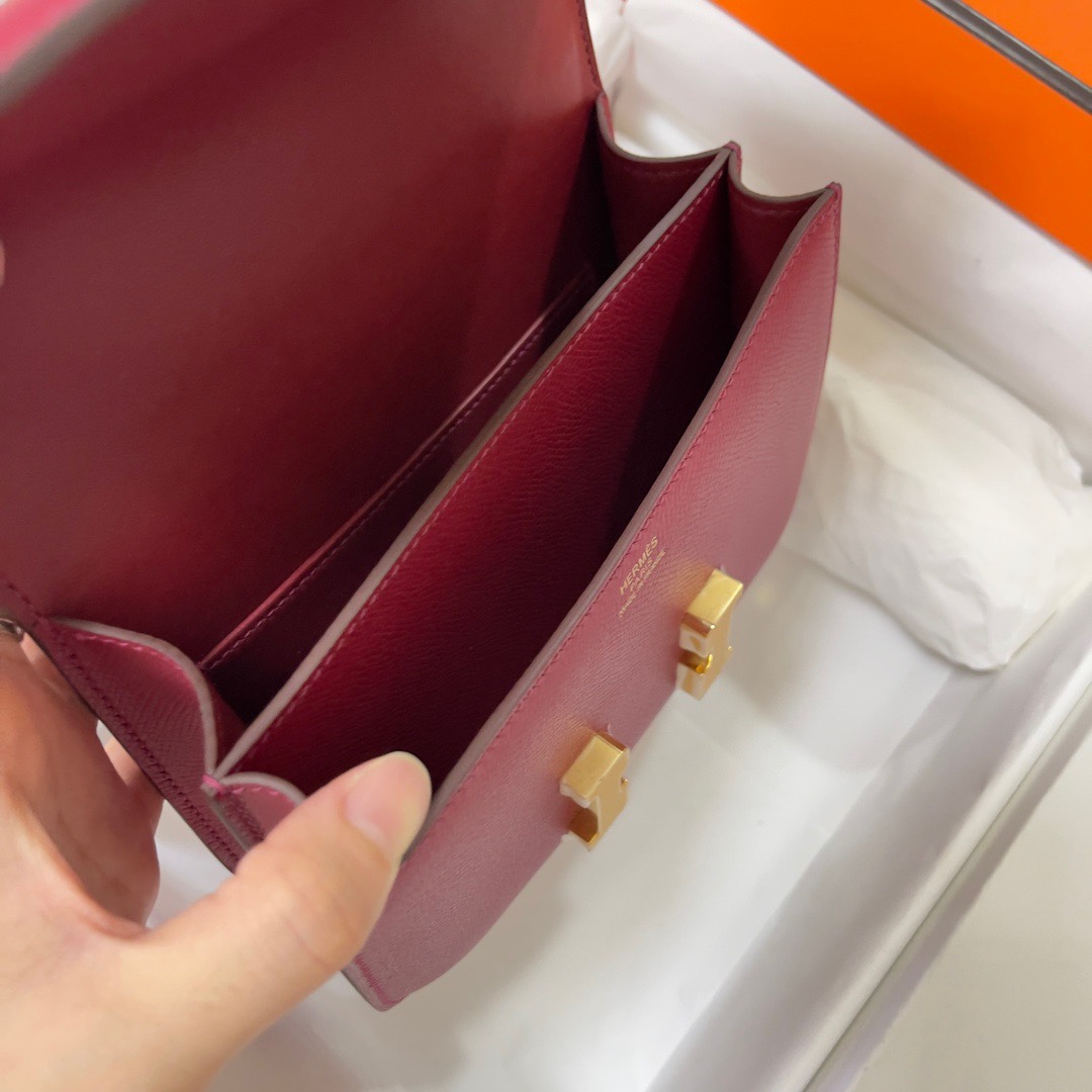 Hermes Constance 18 Mini Shoulder Bag In Burgundy Epsom Leather